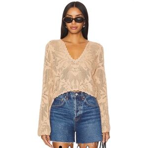 HOUSE OF HARLOW KAMELI CROPPED POINTELLE SWEATER